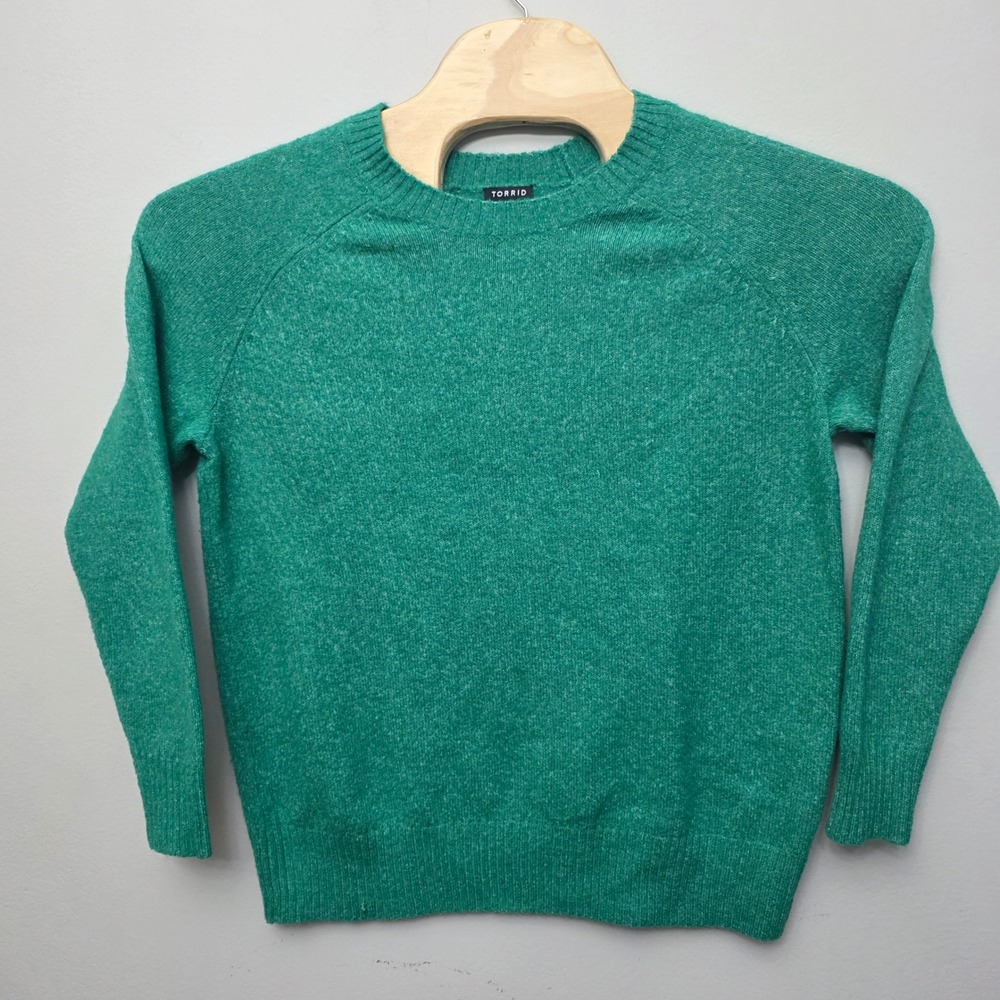 Torrid Sweater Women 00 Medium Green Crewneck Marled Raglan Sleeve Cozy Casual